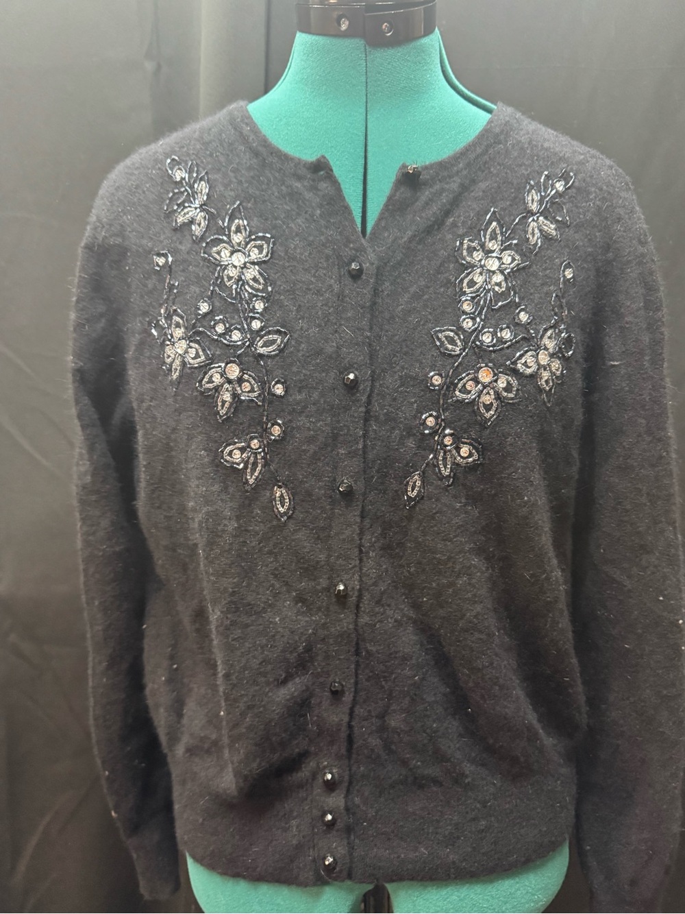 mercer & madison Black Embellished Floral Button-Front Cardigan